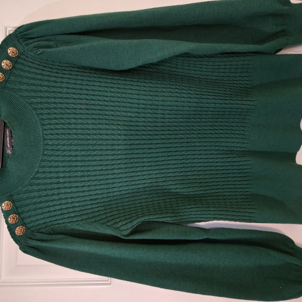 Adrianna Papell Emerald Green Sweater with Beautiful Gold Button Accents